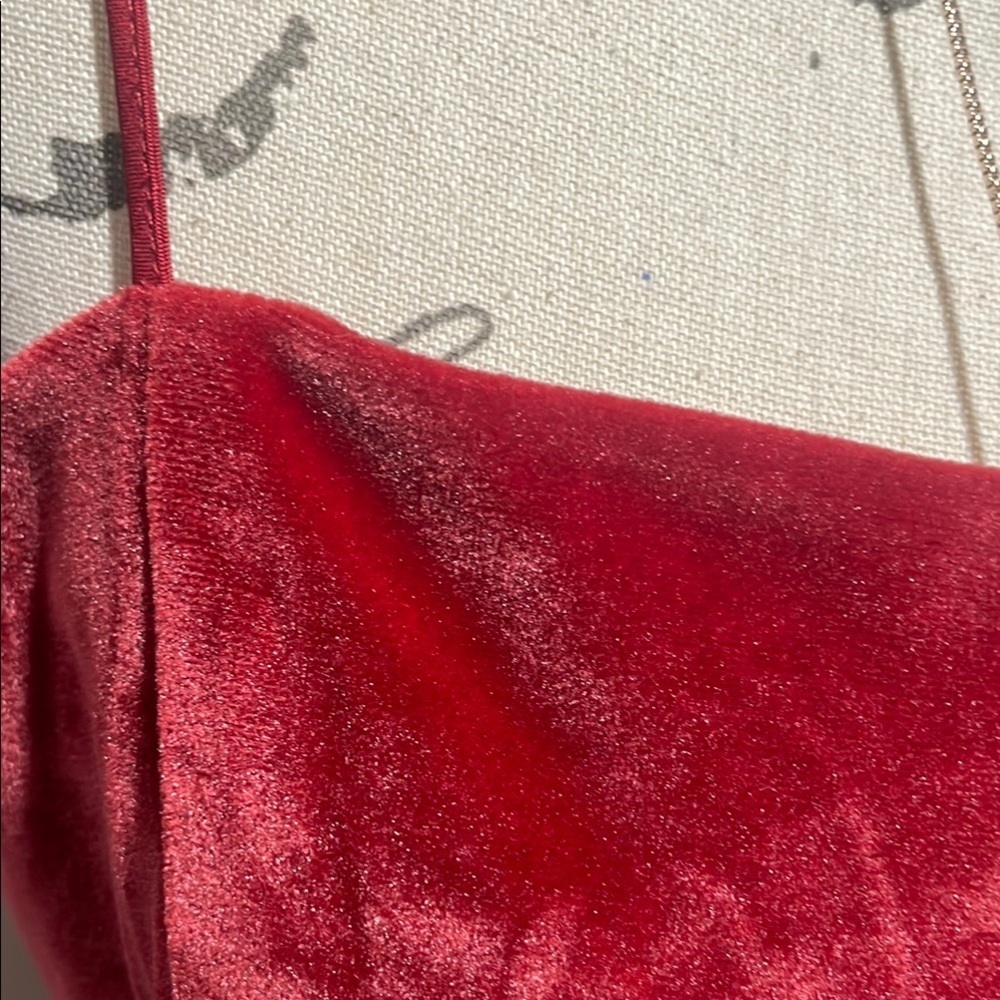 1067 Abercrombie and Fitch Red Velvet Spaghetti Strap Dress - Picture 5 of 6